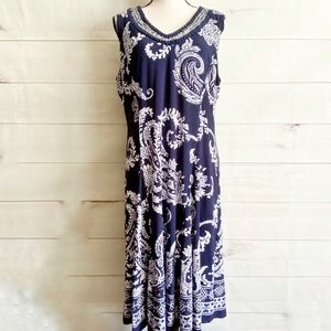 NWT JM Collection Blue Beaded Paisley Shift Dress